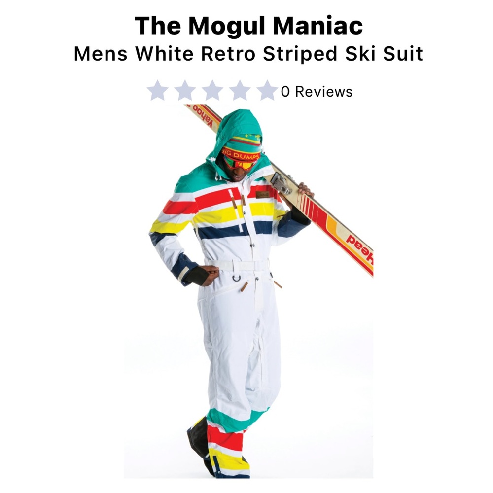 Shinesty men’s unisex white retro stripe fit ski suit XXL